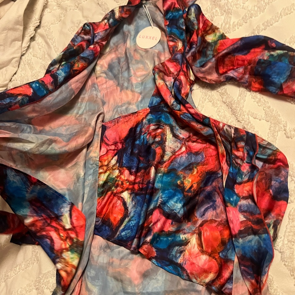 Luxxel Red and Blue Wrap Dress - Picture 6 of 6